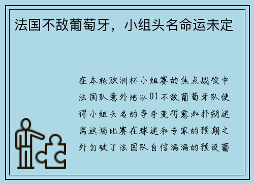 法国不敌葡萄牙，小组头名命运未定