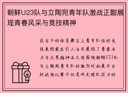 朝鲜U23队与立陶宛青年队激战正酣展现青春风采与竞技精神