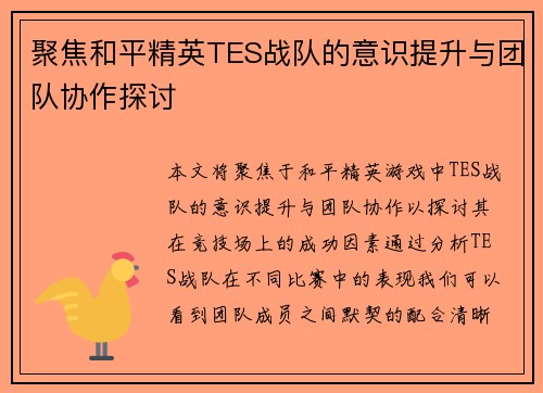 聚焦和平精英TES战队的意识提升与团队协作探讨